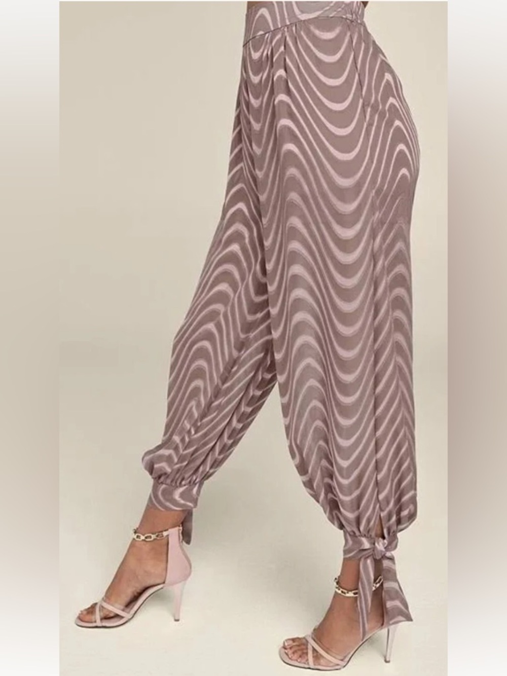 Venus Taupe Chiffon Wavy Balloon Jogger Pants L